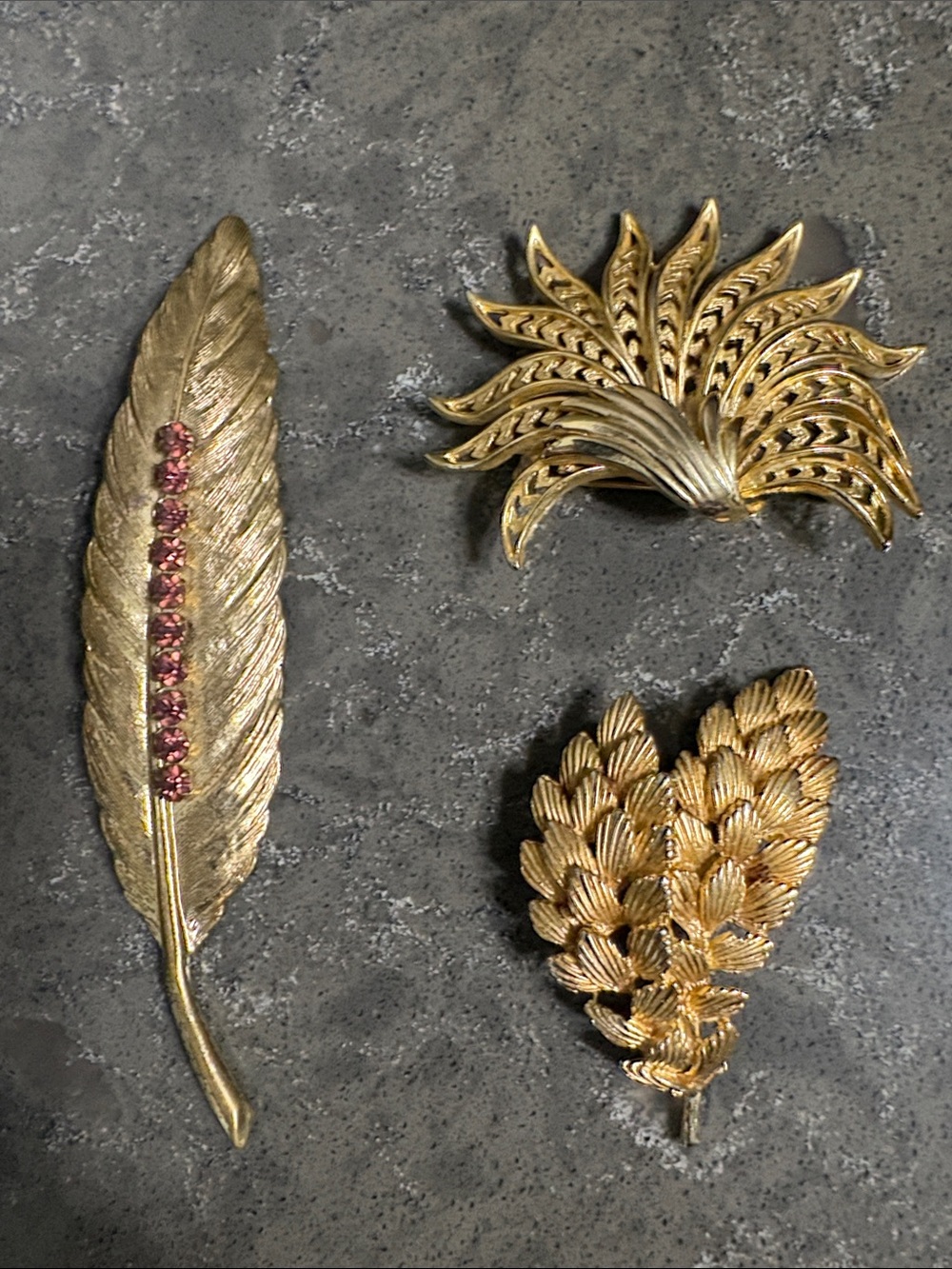 Gold-Tone Feather and Leaf Accent Brooch Set of 3